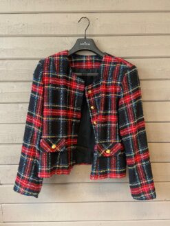 vintage röd svart rutig kavaj m. guldknappar